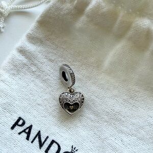 Retired Pandora Mom Heart Dangle Charm in Sterling Silver with Cubic Zirconia